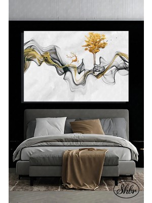 Şehzat Tekli Yatay Kanvas Dekoratif Salon Yatak Odası Mutfak Duvar Tablosu Altın Efekt Soyut Sanat