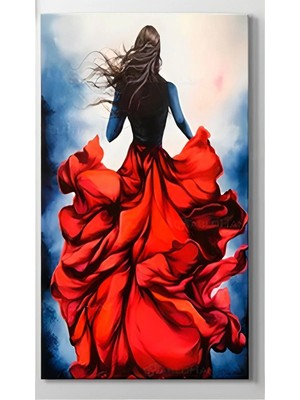 Şehzat Kırmızı Elbiseli Kadın Dekoratif Kanvas Duvar Tablo