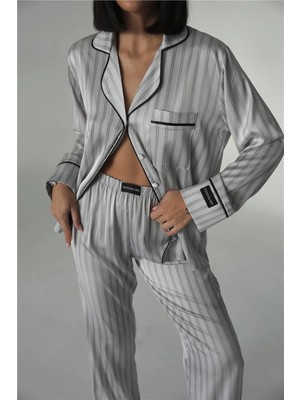 Coccolarsi Sogni Lineari Saten Uzun Pijama Takımı LDK07