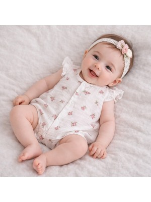 Necix Kız Bebek Yazlık Müslin Tulum 0- 6 Ay 5481 5484