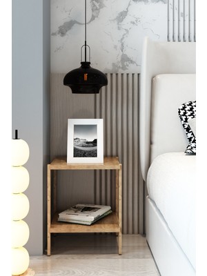 2 Raflı Atlantik Çamı Yan Sehpa Dekoratif