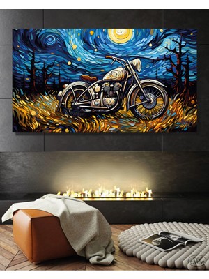 Şehzat Tekli Yatay Kanvas Tablo, Soyut Motorsiklet, Dekoratif Kanvas Duvar Tablosu