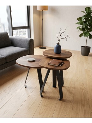 Cnr Endüstri Premium Dekoratif Modüler Orta Sehpa Seti – 3'lü Iç Içe Geçebilir Zigon Tasarım (Mdf Barok Kaplama/ Mat Siyah)