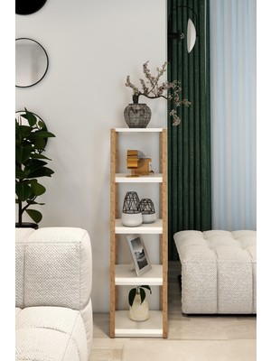 AVC Trade Beyaz Ahşap 5 Katlı Köşe Sehpa & Çiçeklik - Modern Aksesuar Standı