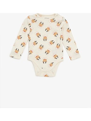 LC Waikiki Lcw Baby Ekru Bisiklet Yaka Baskılı Erkek Bebek Çıtçıtlı Body