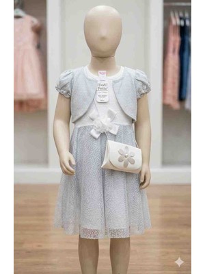 Kız Çocuk Bolerolu Çantalı Tül Detaylı Abiye Elbise ​Dodi Petto  (4 - 6 Yaş)