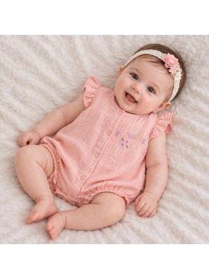 Necix Kız Bebek Yazlık Müslin Tulum 0- 6 Ay 5481 5484