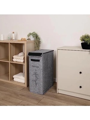 Calperia Lüks Keçe Çamaşır Sepeti (1 Gözlü, Felted Deri Detaylı)