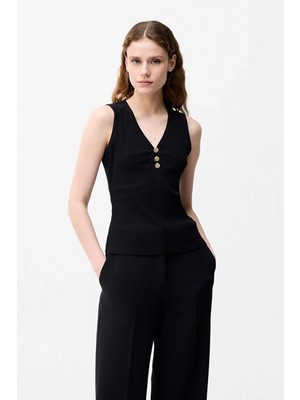 Adl Düğme Detaylı Atlet Siyah 10246590000