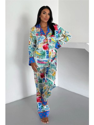 Coccolarsi Viaggio Creativo Saten Uzun Pijama Takımı VCK0304