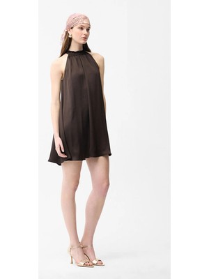 Adl Kısa Büzgülü Elbise Kahve 12446502000