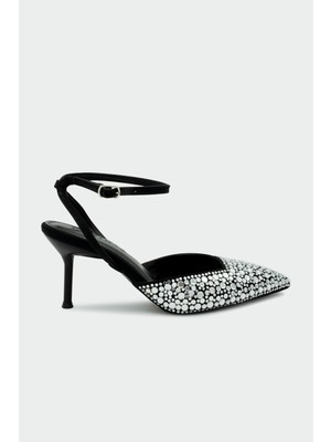 Laminta Putika Taşlı Bilekten Bağlamalı Silver Kadın Topuklu Ayakkabı