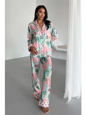 Coccolarsi Viaggio Creativo Saten Uzun Pijama Takımı VCK0305