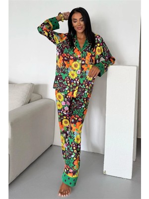 Coccolarsi Viaggio Creativo Saten Uzun Pijama Takımı VCK0309