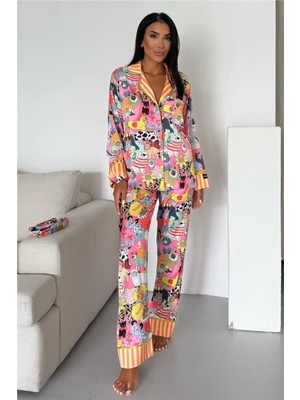 Coccolarsi Viaggio Creativo Saten Uzun Pijama Takımı VCK0313