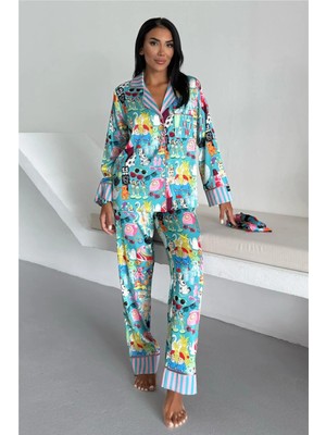Coccolarsi Viaggio Creativo Saten Uzun Pijama Takımı VCK0314