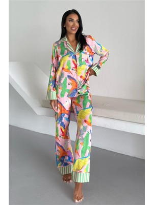 Coccolarsi Viaggio Creativo Saten Uzun Pijama Takımı VCK0315