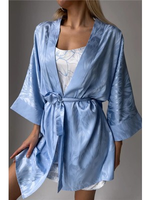 Coccolarsi Serenata Mattutina Bebe Mavisi Jakarlı Saten Gecelik ve Sabahlık Takımı