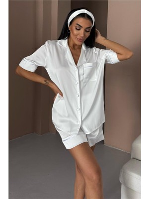 Coccolarsi Nobiltà Della Notte Beyaz Saten Kısa Pijama Takımı