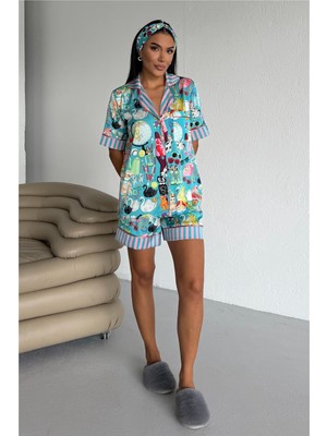 Coccolarsi Viaggio Creativo Saten Kısa Pijama Takımı VCN2314