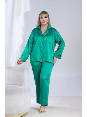Coccolarsi Nobiltà Segreta Zümrüt Yeşili Saten Uzun Pijama Takımı (Büyük Beden)