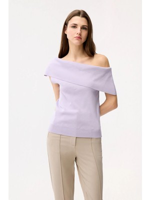 Adl Düşük Omuz Triko Bluz Lila 11546631000