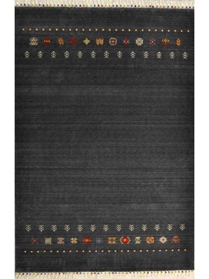 Lamazif El Dokuması %100 Yün Halı – Antrasit Zeminli Minimal Anadolu Motifli Modern Halı