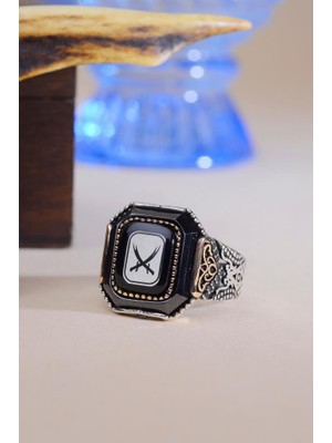 Innuendo 925 Ayar Gümüş Hz. Ali Kılıcı Mavi Erkek Yüzük