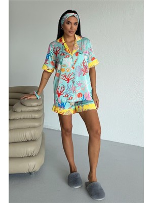 Coccolarsi Viaggio Creativo Saten Kısa Pijama Takımı VCN2303