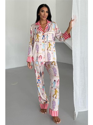 Coccolarsi Viaggio Creativo Saten Uzun Pijama Takımı VCK0318