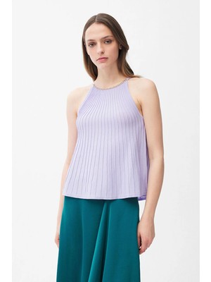 Adl Zincir Detaylı Triko Bluz Lila 11545171001