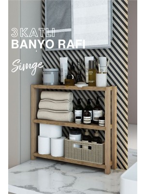 AVC Trade Fida Atlantik Çam Çok Amaçlı 3 Katlı Ahşap Banyo Mutfak Rafı Organizer Dekoratif Raf