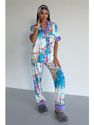 Coccolarsi Mondo Allegro Saten Kısa Kol Pantolon Pijama Takımı MA5816