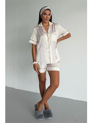 Coccolarsi Sogni Lineari Saten Kısa Pijama Takımı LDN06