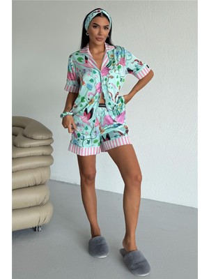 Coccolarsi Viaggio Creativo Saten Kısa Pijama Takımı VCN2311
