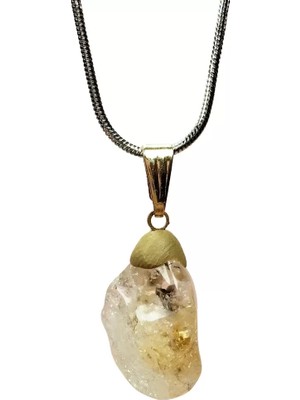 General Sitrin Doğal Taşı Zincirli El Yapımı Kolye Uç: 2 cm Zincir: 20 cm Kutulu