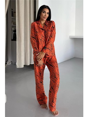 Coccolarsi Eleganza Selvaggia Turuncu Uzun Pijama Takımı