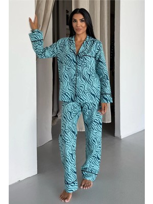 Coccolarsi Eleganza Selvaggia Mavi Uzun Pijama Takımı