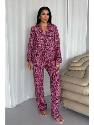Coccolarsi Leopar Selvaggio Fuşya Uzun Pijama Takımı
