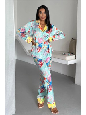 Coccolarsi Viaggio Creativo Saten Uzun Pijama Takımı VCK0303