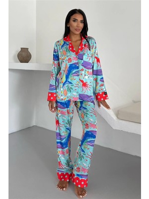 Coccolarsi Viaggio Creativo Saten Uzun Pijama Takımı VCK0308