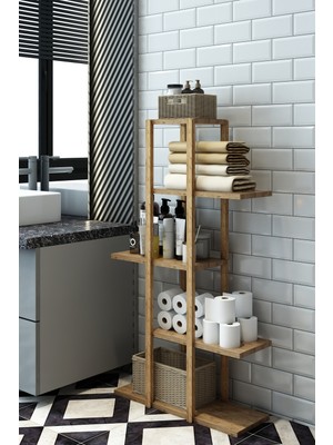 AVC Trade Fida 5 Katlı Dikey Depolama Ünitesi - Çok Amaçlı Ahşap Banyo & Havlu Rafı