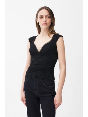 Adl Kolsuz Dantel Bluz Siyah 11546594000