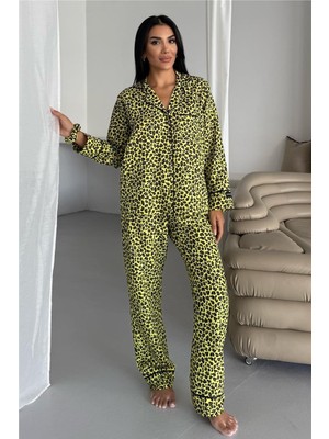 Coccolarsi Leopar Selvaggio Sarı Uzun Pijama Takımı