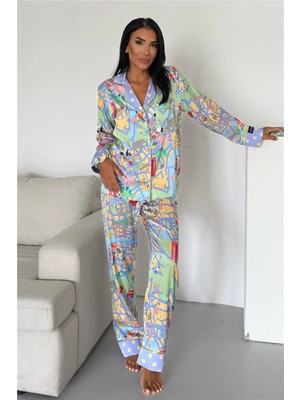 Coccolarsi Viaggio Creativo Saten Uzun Pijama Takımı VCK0307
