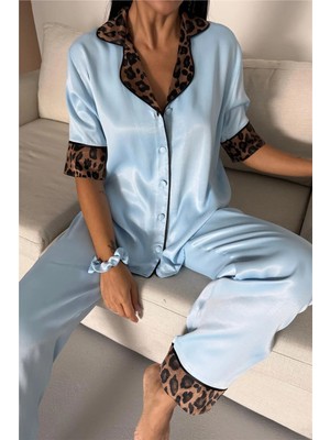 Coccolarsi Pardo Perfetto Bebe Mavisi Floş Saten Kısa Kol Pantolon Pijama Takımı