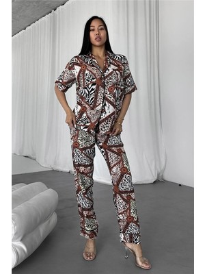 Coccolarsi Legami Feroci Kahverengi Viskon Kısa Kol Pantolon Pijama Takımı