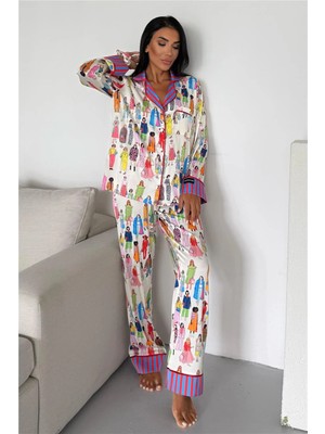 Coccolarsi Viaggio Creativo Saten Uzun Pijama Takımı VCK0316