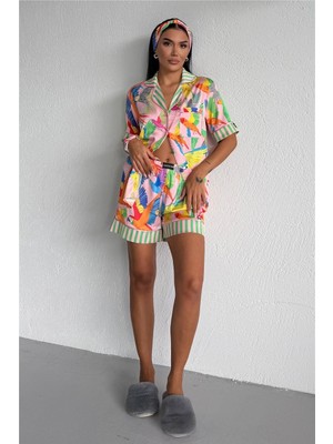 Coccolarsi Viaggio Creativo Saten Kısa Pijama Takımı VCN2315