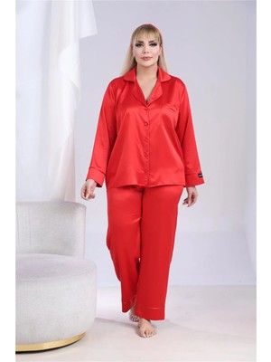 Coccolarsi Nobiltà Segreta Kırmızı Saten Uzun Pijama Takımı (Büyük Beden)